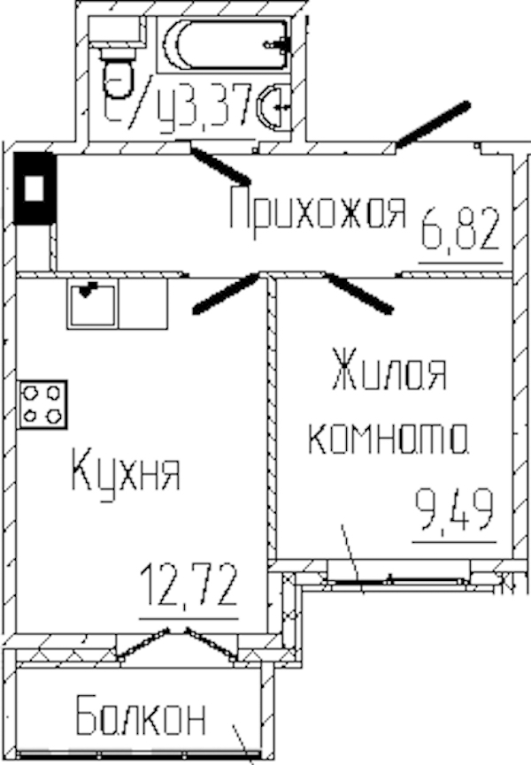 1-комнатная квартира 33.22 м², 8/8 эт., ЖК «SERTOLOVO PARK»